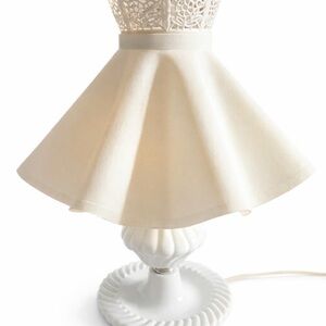 Vintage White Milk Glass Table Lamp Lace Shade Hobnail Base Cottage Chic